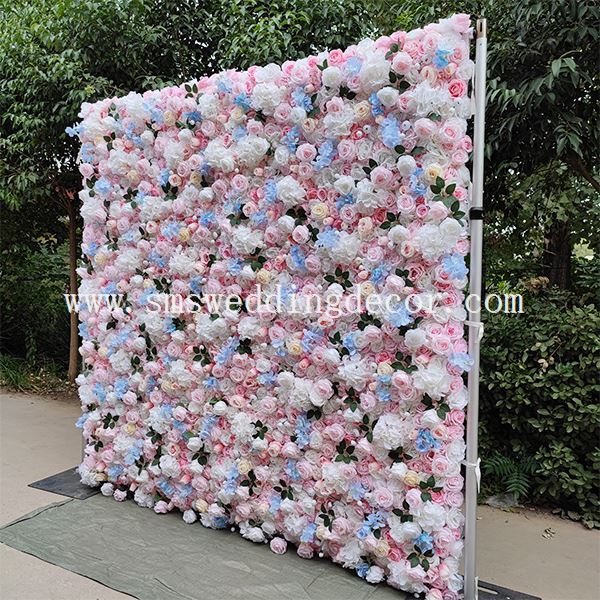 blue and pink flower wall